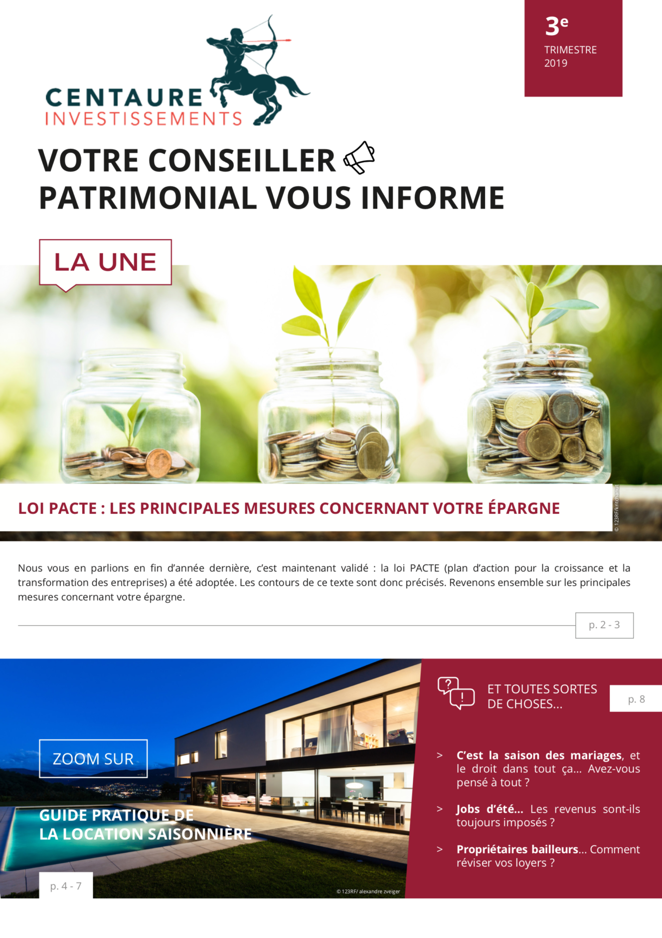 Impôts - placements - immobilier : l'information patrimoniale du 3ème trimestre 2019