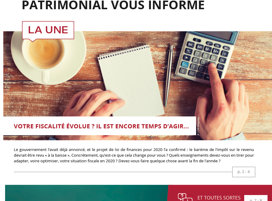 Impôts – placements – immobilier : l’information patrimoniale du 4ème trimestre 2019