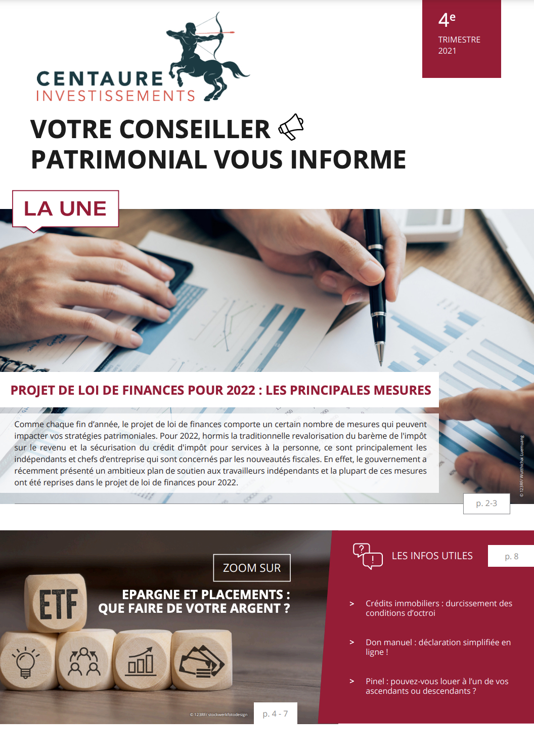 Votre conseiller patrimonial vous informe 4eme trimestre 2021