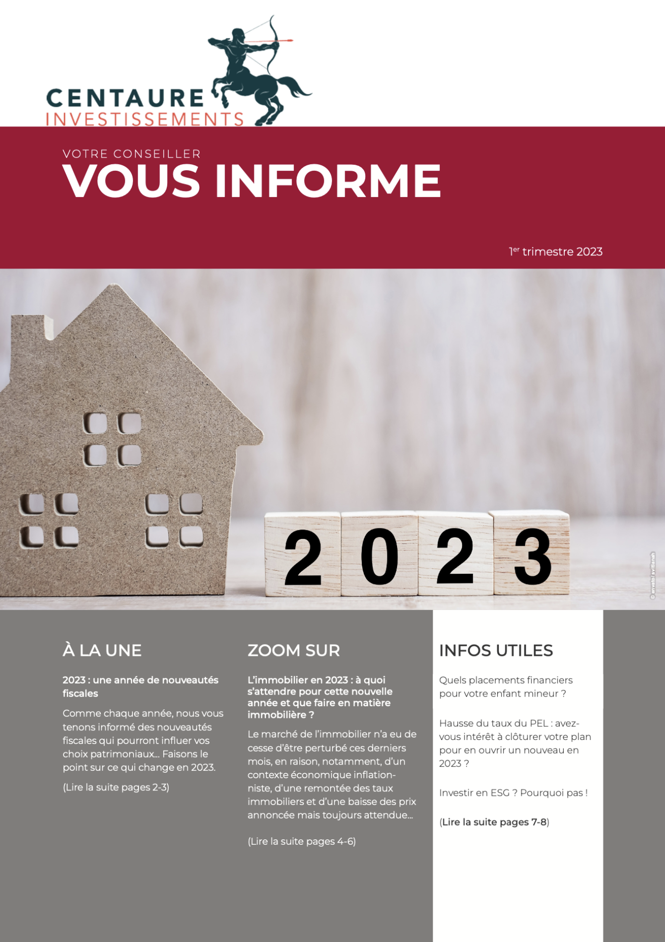 Votre conseiller patrimonial vous informe - 1er trimestre 2023