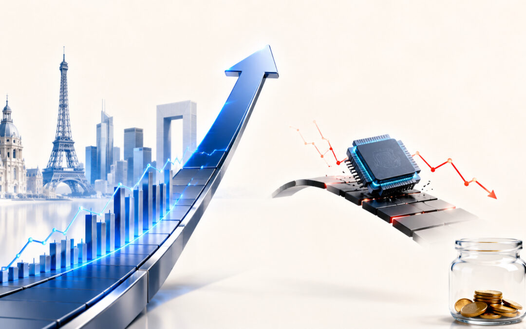 Le Dow trace, le Nasdaq doute — illustration pop-art QuickFi