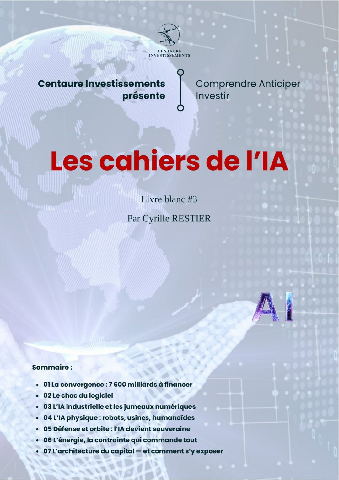 Couverture du livre blanc Les cahiers de l'IA #3, Centaure Investissements